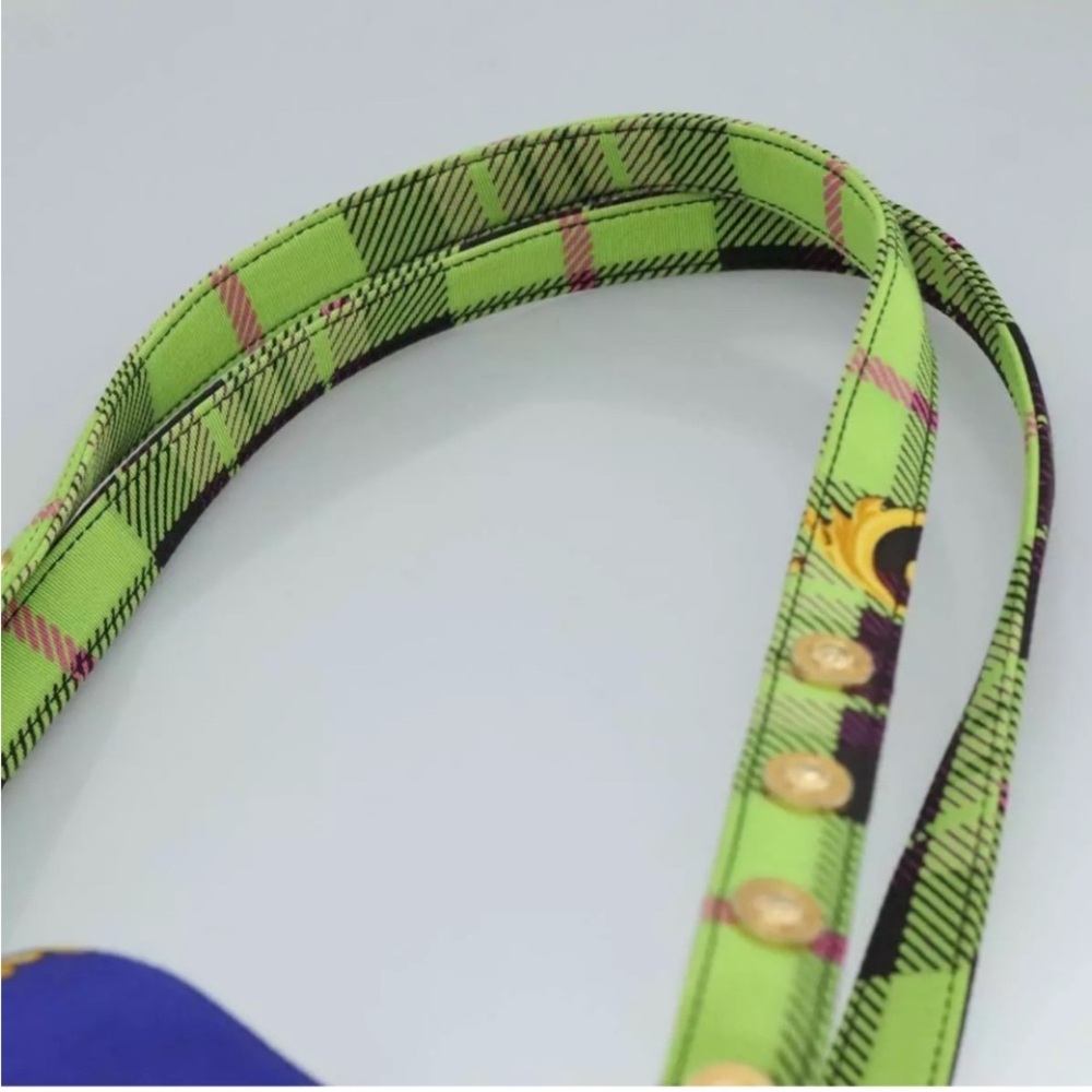 Versace Green and Blue Plaid Tote Bag - Picture 4 of 11